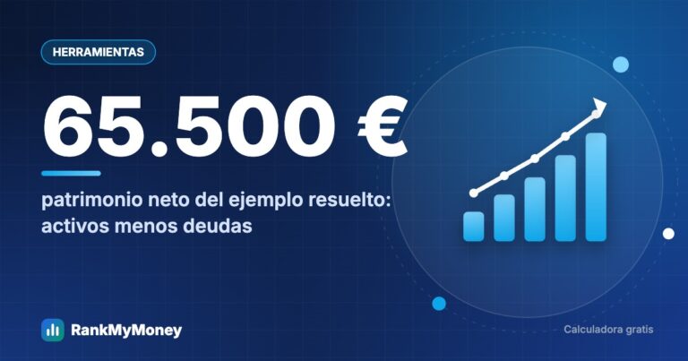 Calculadora de patrimonio neto (gratis y sin registro) — 65.500 € patrimonio neto del ejemplo resuelto: activos menos deudas